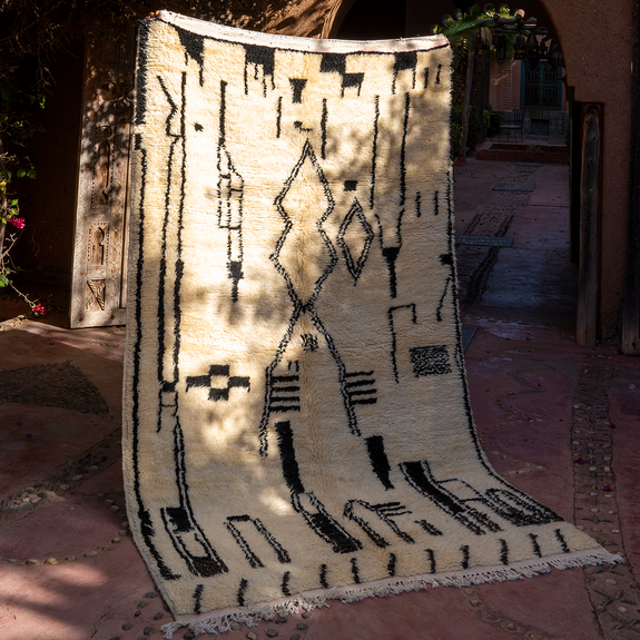 Black Symbols Moroccan Rug