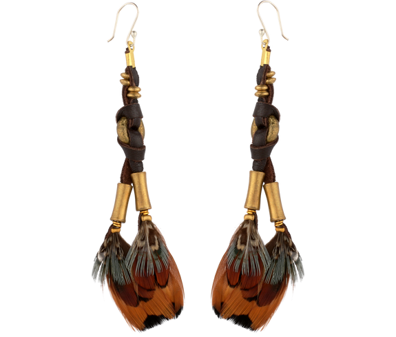 Feather Earrings with Leather