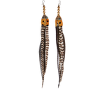 Load image into Gallery viewer, Jewelry Orange with White and Black Long Feather Earrings