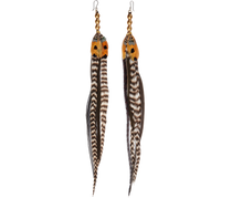 Jewelry Orange with White and Black Long Feather Earrings