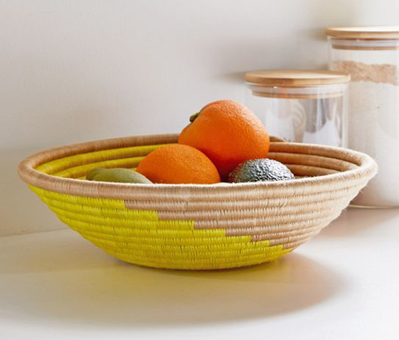 Home Decor Yellow Swirl Woven Bowl