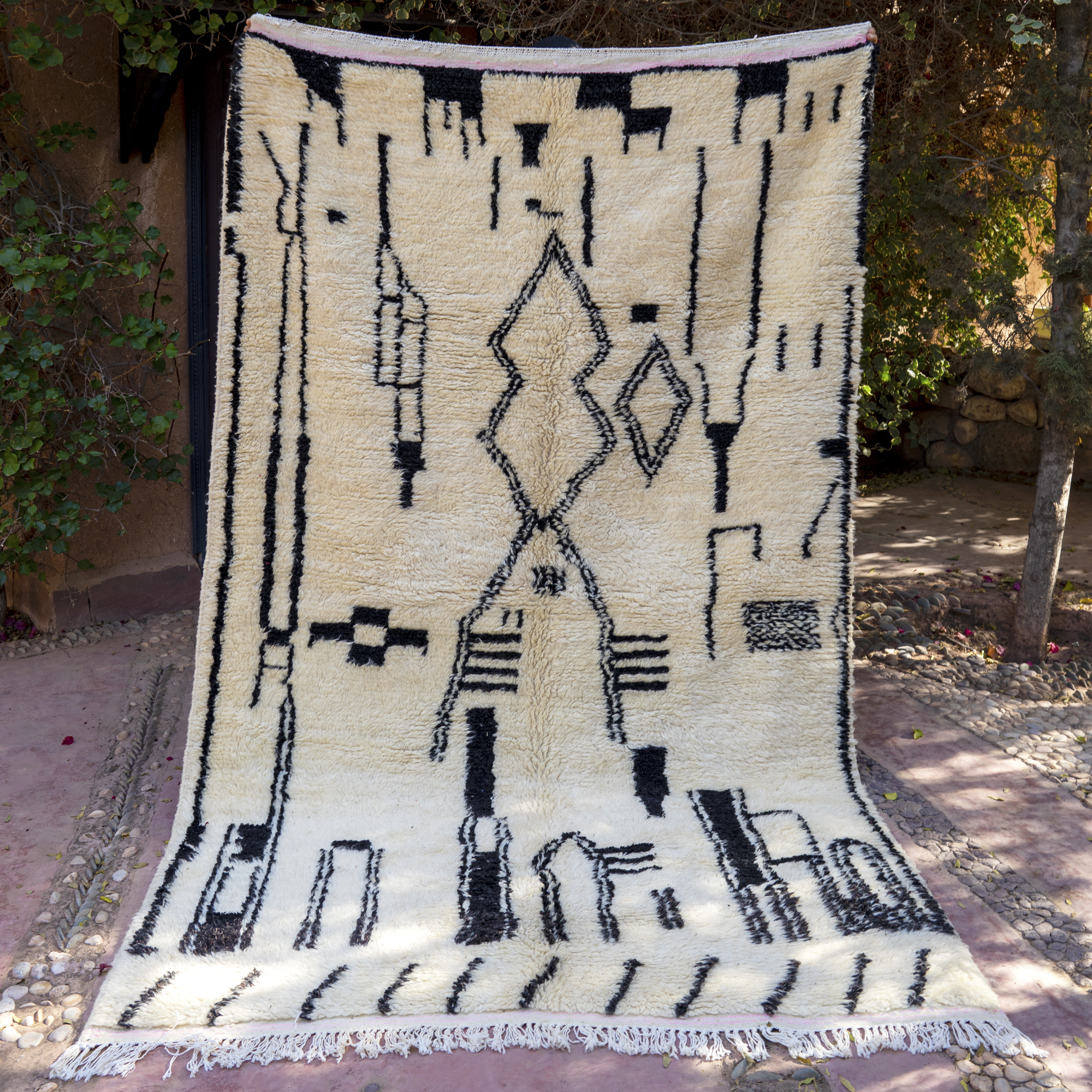 Black Symbols Moroccan Rug