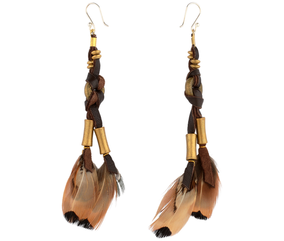 Feather Earrings with Leather