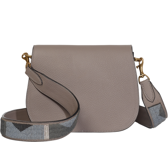 Handbag Grey Beaded Strap Crossbody Bag