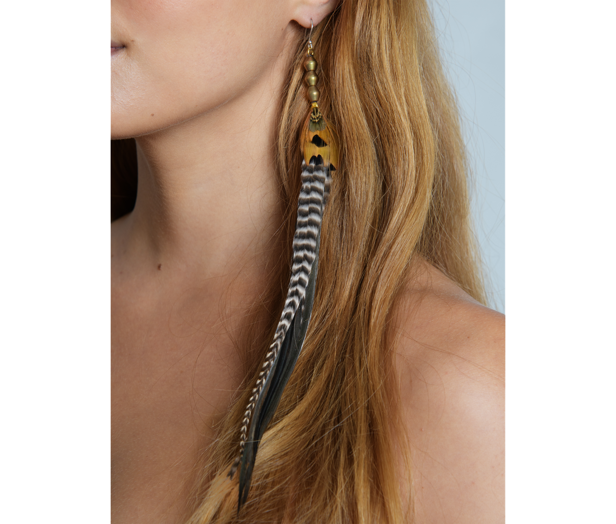 Jewelry Orange with White and Black Long Feather Earrings