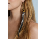 Load image into Gallery viewer, Jewelry Orange with White and Black Long Feather Earrings 