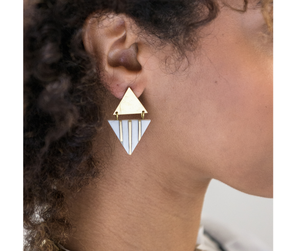 Ethical Hanging Striped Triangle Earrings - Keentu